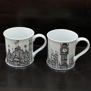 LONDON & VENICE Black/White Graphic Porcelain Mugs by Rosanna